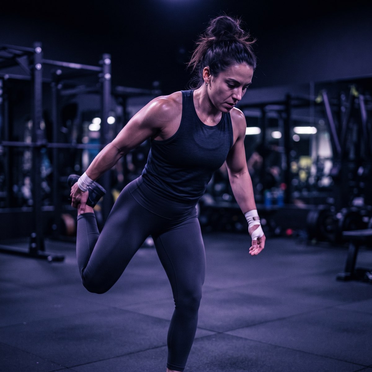 Athlete stretching in training facility
